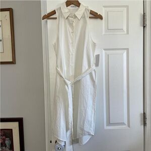NWT Equipment Femme Sleeveless White Button-Up collar tie Dress